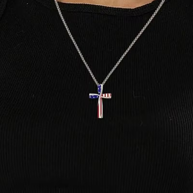 AMERICAN FLAG CROSS NECKLACE