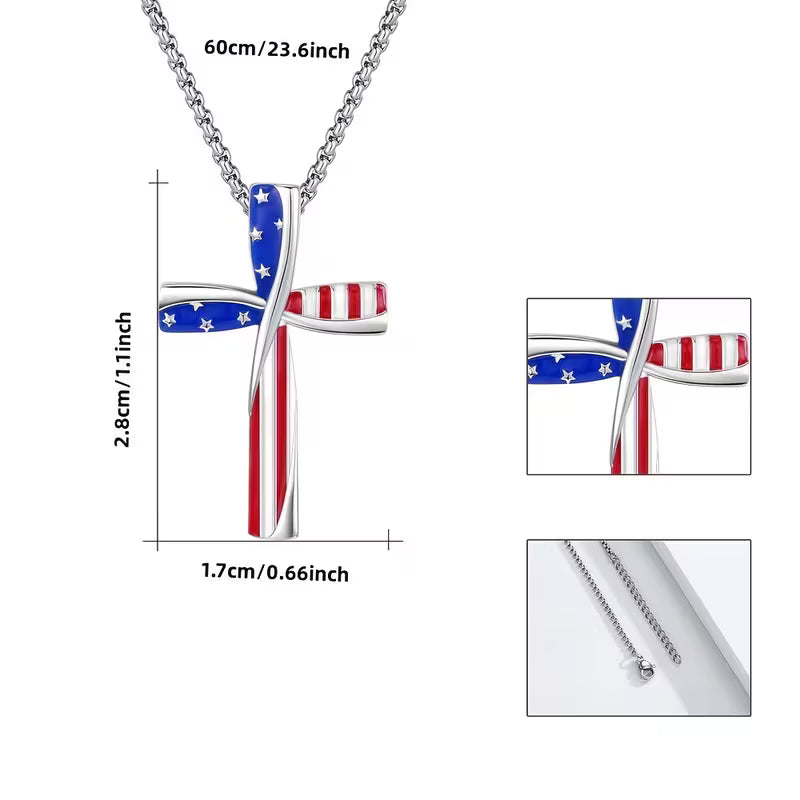 AMERICAN FLAG CROSS NECKLACE