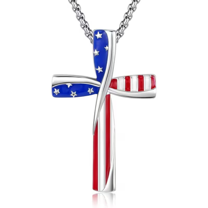 AMERICAN FLAG CROSS NECKLACE